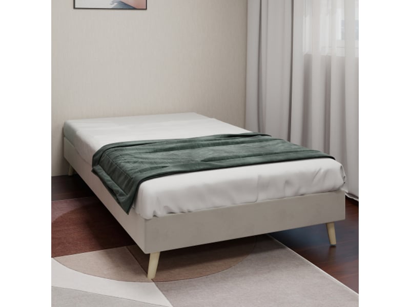  Lit enfant 90x200 cm avec sommier bas, sans tête de lit et matelas non inclus, beige  - Conforama D