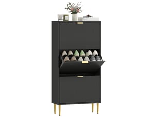 Meuble à chaussures 18 paires avec 3 tiroirs rabattables, portes cannelées et étagères réglables, 60x24x122,5cm, noir