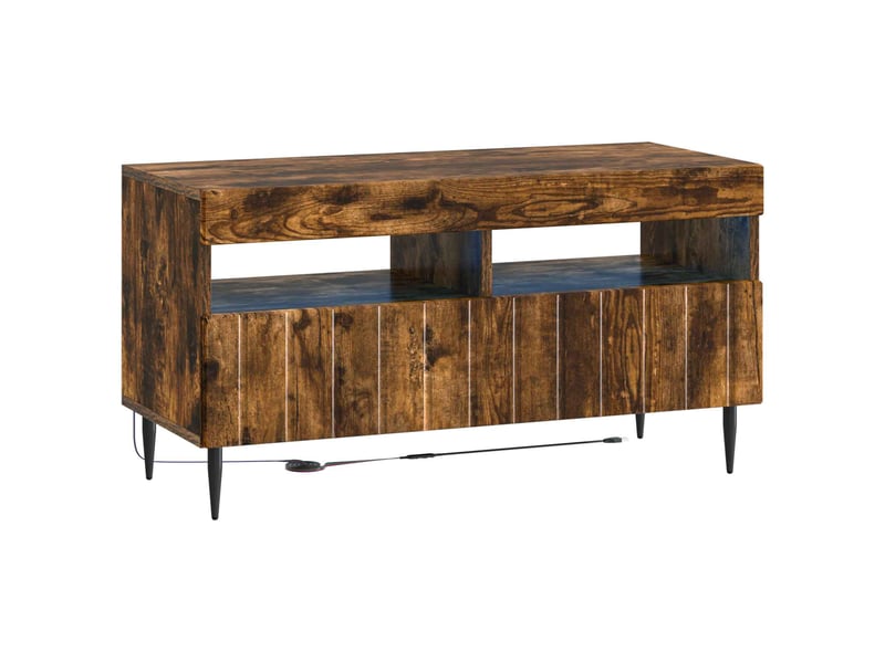  Meuble tv - banc tv - meuble de rangement led chêne fumé bois d'ingénierie  - Conforama A