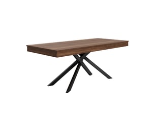 Table de salle à manger extensible pour 6 à 8 personnes avec plateau en mdf et pieds croisés en métal, coloris noyer