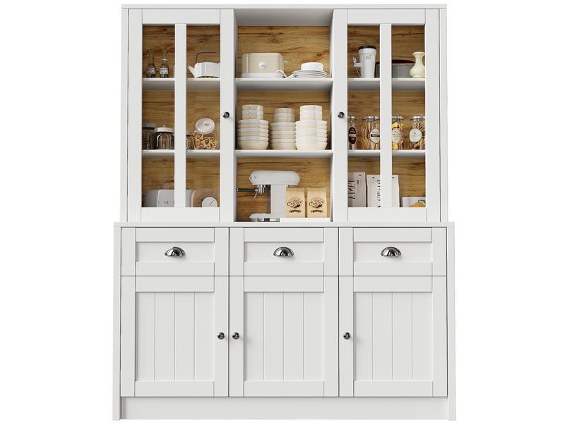 Armoire de salon blanche 140x38,5x175 cm – vitrine et tiroirs – design minimaliste pour séjour et salle à manger - Conforama A