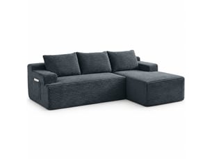 Canapé d'angle convertible 4 places en velours côtelé gris foncé, style nuage modulaire pour le salon