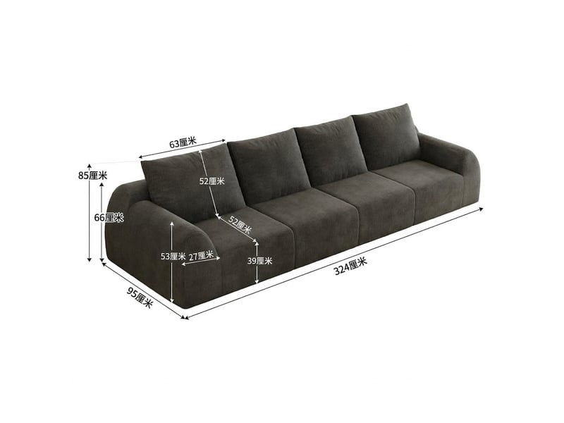  Canapé 4 places gris foncé en tissu chenille grand canapé 324 cm sans montage  - Conforama E