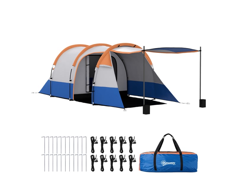  Tente de camping pour 2 personnes, crochet pour lanterne, trois entrées, imperméable, orange  - Conforama A