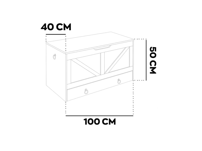  Kura - coffre de rangement 100x50x40 cm avec charnières de sécurité et commode en bois vert sauge  - Conforama E