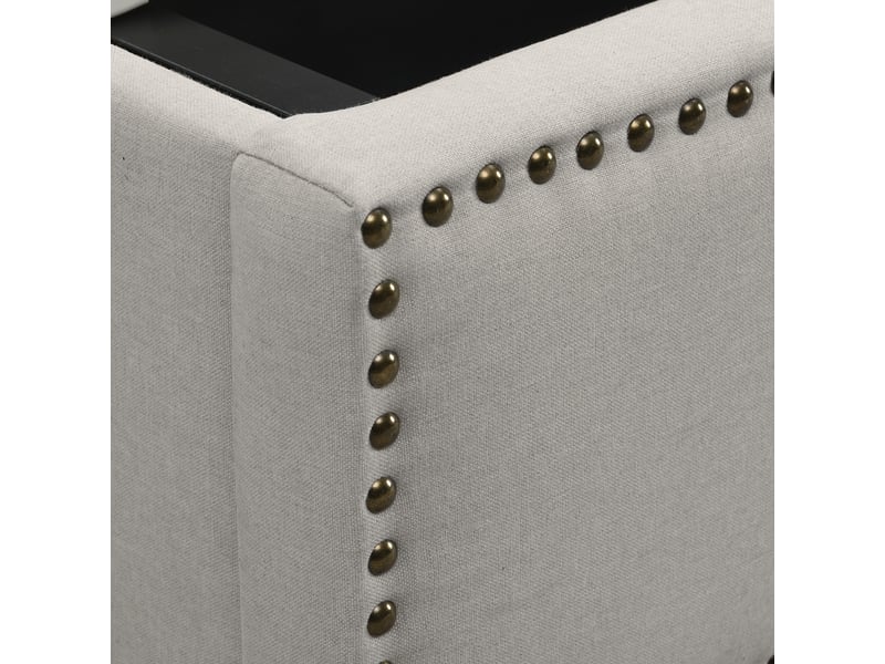  Lit coffre enfant 140x190 cm avec tête de lit et sommier, rangement et décor à rivets, lin, gris clair, sans matelas  - Conforama E
