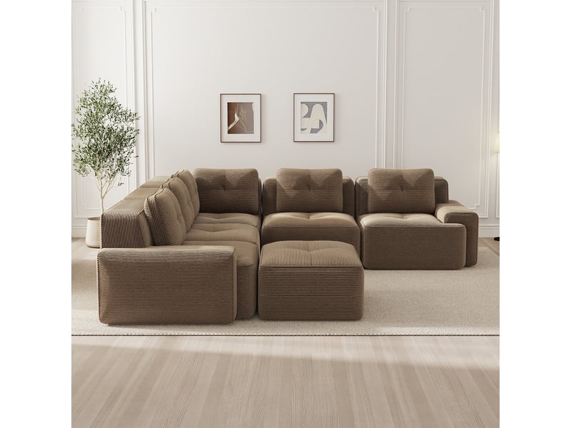  Canapé d’angle modulable sans cadre - lpospi - assise profonde, velours côtelé marron 295 × 295 × 69 cm  - Conforama C