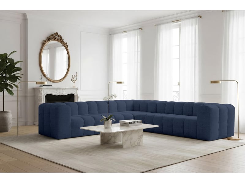  Canapé d'angle réversible miloe 6 places avec accoudoirs en tissu - bleu foncé MILOE - Conforama B
