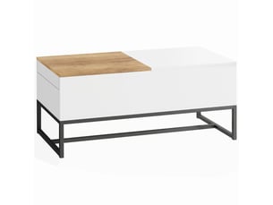 Table basse extensible avec plateau coulissant, blanc, table de salon avec rangement caché et pieds en acier