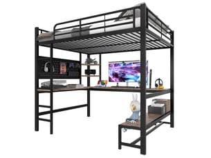 Lit mezzanine 140x200 cm <strong>MERAX</strong>  <strong>lit enfant noir</strong> coloris noir
