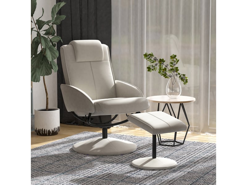  Fauteuil inclinable relaxant avec repose-pieds assorti et revêtement en similicuir, 71 x 78 x 101 cm, gris  - Conforama C