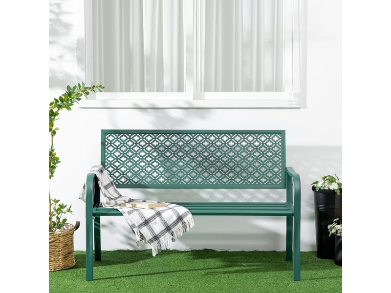 Banc de jardin,127x63x83 cm,2 places avec accoudoirs,métal,vert foncé - Conforama E