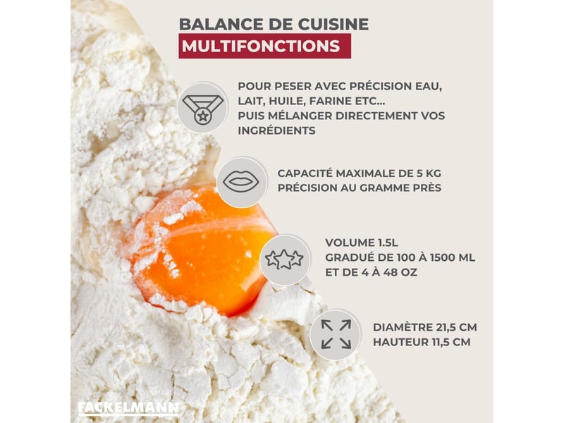 Balance de cuisine avec bol inox détachable fackelmann 6550150 - Conforama C