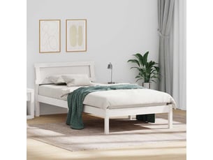 Lit adulte, lit simple, cadre de lit avec tête de lit blanc 90x200cm pin massif cf2239