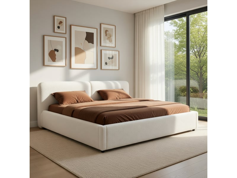  Lit d'enfant 90 × 200 cm, éclairage d'ambiance led, aspect feutre, blanc  - Conforama B
