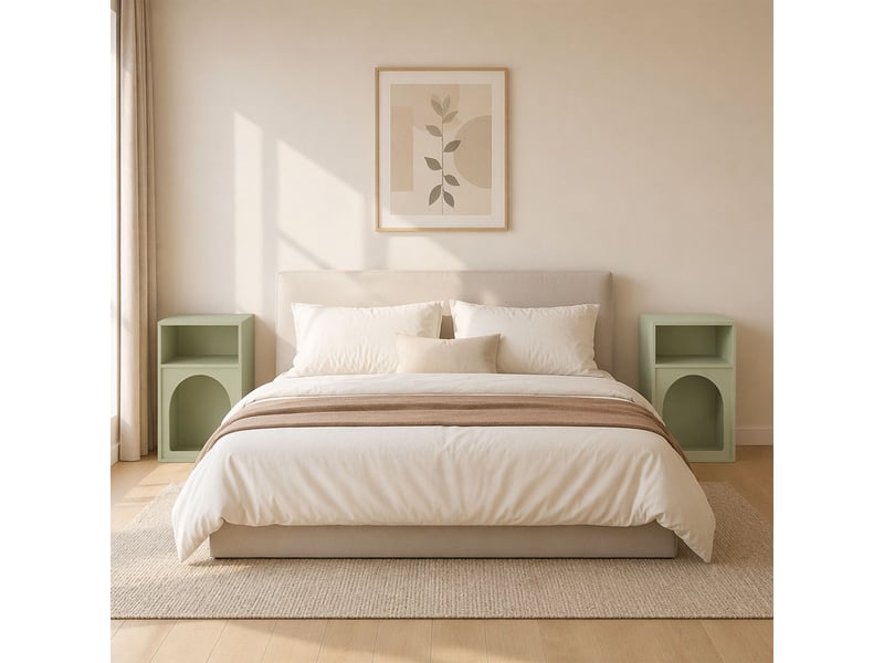  Lot de 2 tables de chevet, table de nuit avec compartiments ouverts, 40 x 30 x 60 cm, design arqué, vert clair  - Conforama D