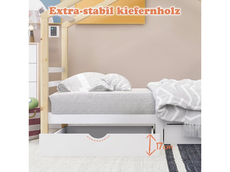  Lit cabane, lit enfant 90x200cm en bois pour garçons &amp; filles, protection contre les chutes, sommier à lattes, gris  - Conforama R