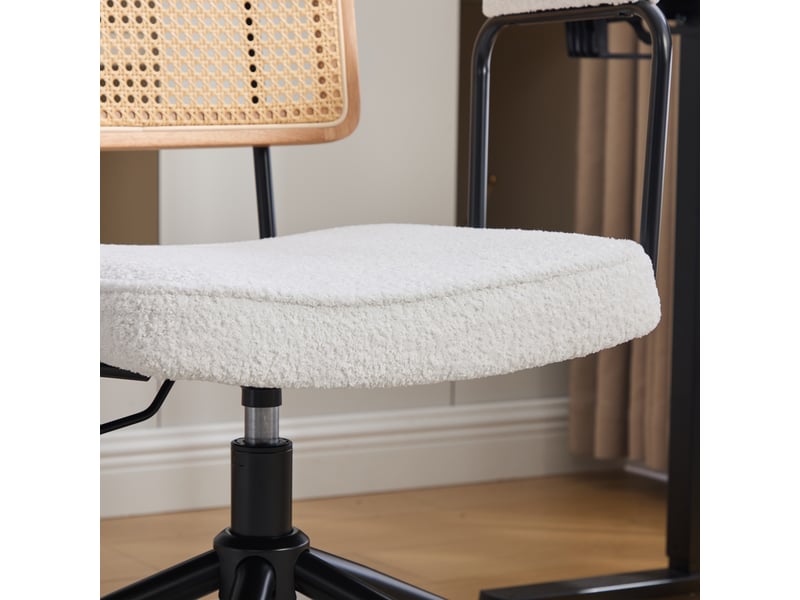  Chaise de bureau rotin vintage ivoire, chaise pivotante réglable avec accoudoirs bois et roulettes  - Conforama E
