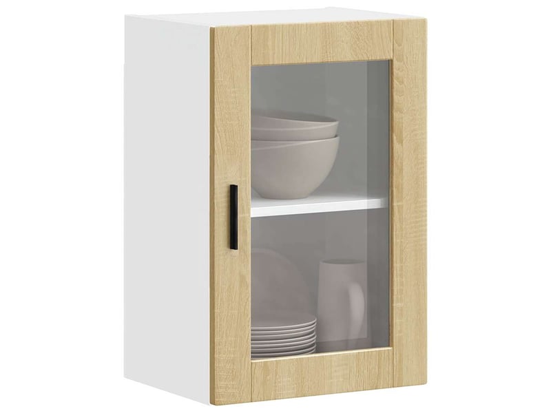  Armoire murale de cuisine et porte en verre porto chêne sonoma shl4384  - Conforama D