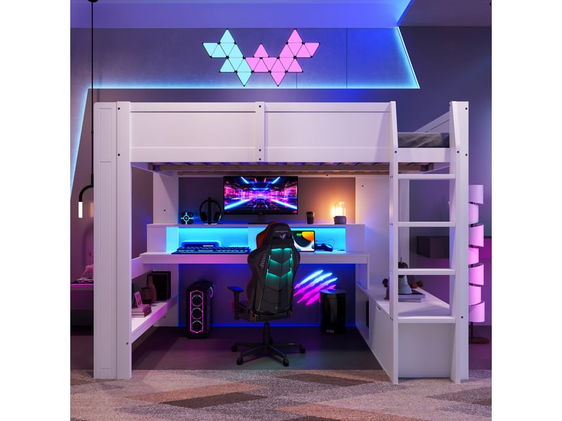  Lit mezzanine 140x200cm coloris blanc led pin lit enfant blanc - Conforama D