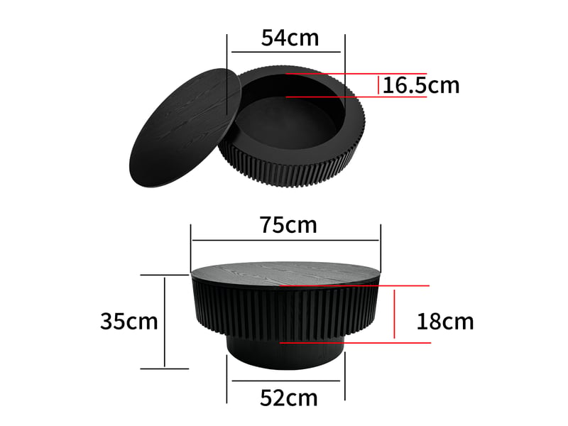  Table basse ronde avec rangement en mdf et bois noir ø75x35 cm  - Conforama C