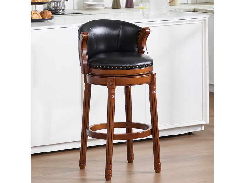  Tabouret de bar pivotant,54,8x54,8x96 cm,avec dossier,cuir véritable,noir  - Conforama B