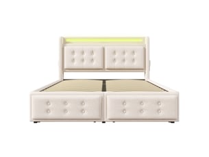 Lit en coton lin avec tête de lit en cuir 160x200cm