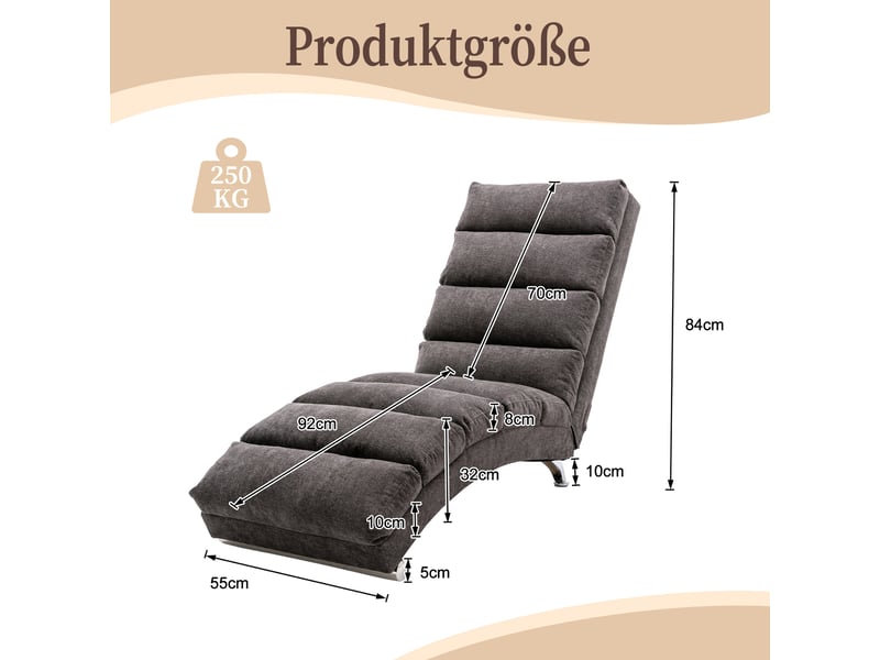 Chaise longue de massage fixe,148x55x84 cm,avec vibration,tissu,gris foncé - Conforama C
