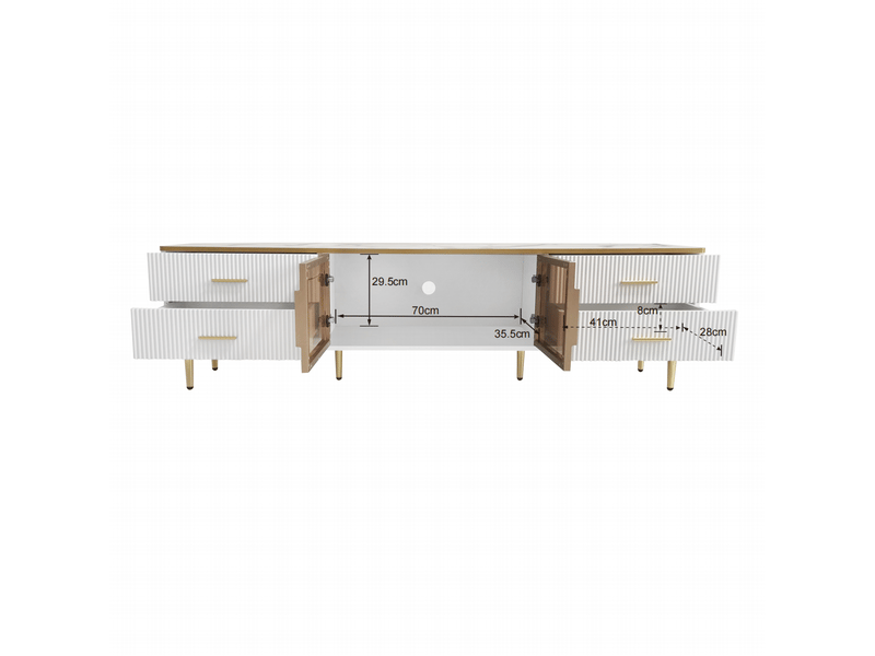  Meuble tv led 170 x 37 x 47,5 cm effet marbre, 4 tiroirs texturés, 2 portes en verre trempé et détails dorés  - Conforama C