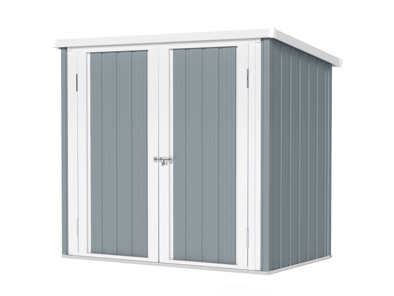  Abri de jardin 147 x 86 x 134 cm double porte verrouillable toit incliné robuste contemporain en tôle d'acier gris clair 21_0004184  - Conforama A