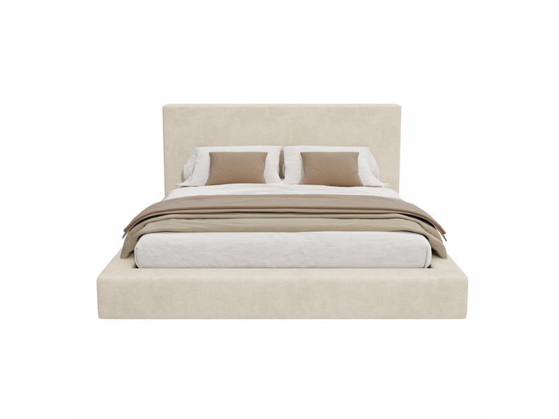 Lit double 180x200 cm lit adulte avec sommier à lattes, chenille beige, sans matelas - Conforama R