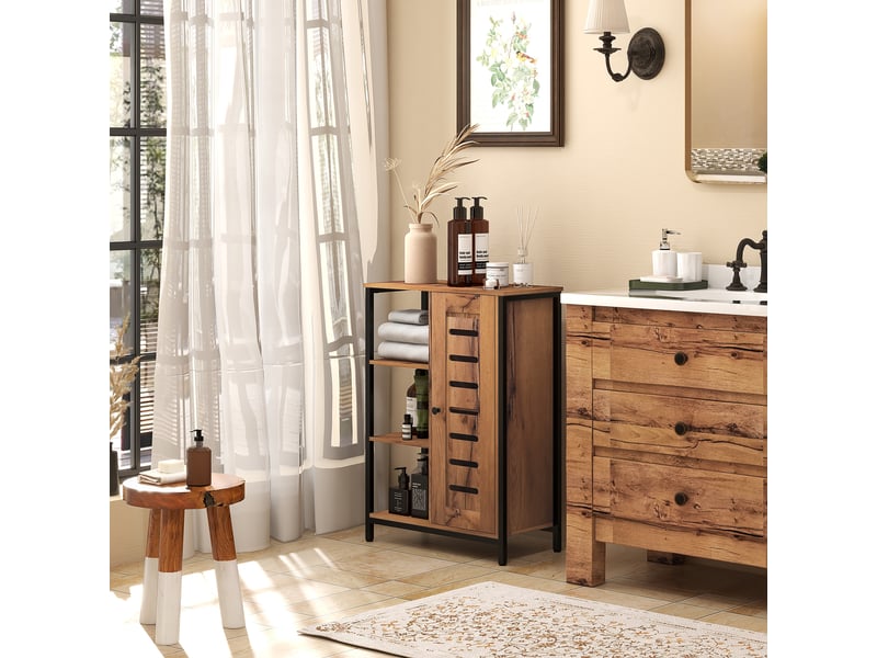  Meuble de salle de bain autoportant de style industriel avec structure en acier, 3 étagères ouvertes, 60 x 30 x 85 cm, brun rustique  - Conforama C