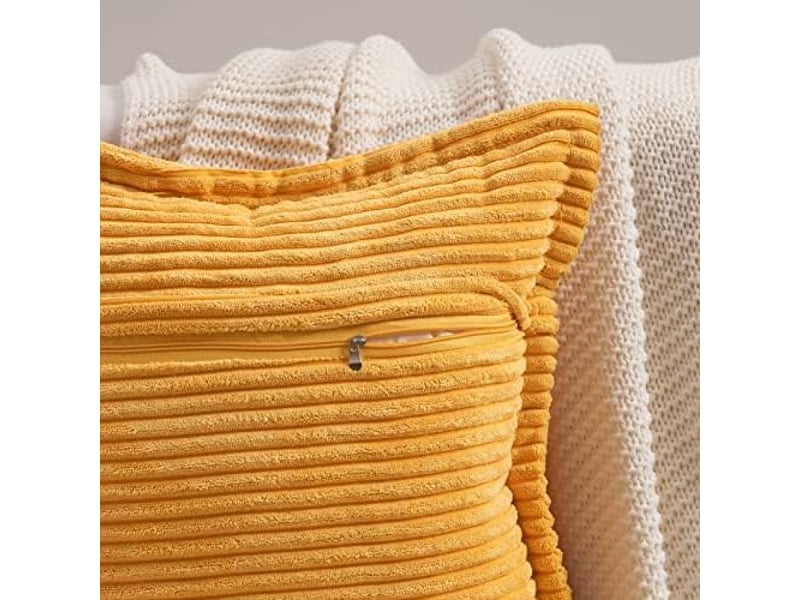  Housse coussin 45 x 45 cm enfant jaune moutarde motif à rayures croisés housses de coussin automne decoration salon de jardin exterieur bureau, lot de 2  - Conforama E