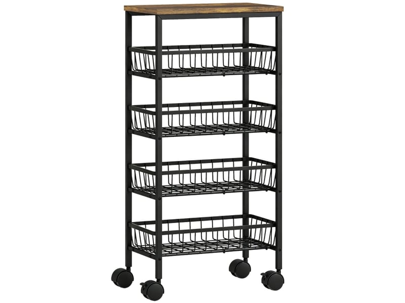  Desserte de cuisine 4 niveaux chariot de cuisine à paniers coulissants rangement intégré sur roulettes meuble de cuisine  - Conforama A