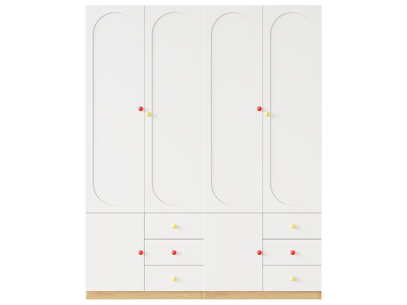  Ensemble de 2 armoires 2 portes avec tiroirs, penderie et poignées en céramique colorée, finition laquée blanche, grand rangement pour chambre d’enfant OPULERANE TRADING LTD - Conforama A