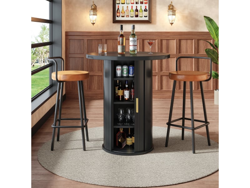 Table de bar ronde avec rangement et armoire - mdf effet bois, 91,6 cm, charge 75 kg, pour bar et salon - Conforama B