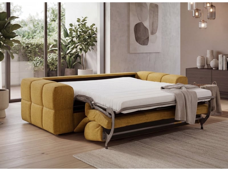  Canapé convertible express 3 places en velours texturé moutarde basile KF9067D-3-MOUT - Conforama C