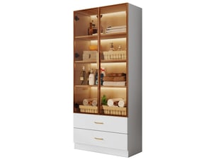 Armoire de salle de bain - bande lumineuse intégrée - 75 cm de large - 2 grands tiroirs - 2 portes avec verre