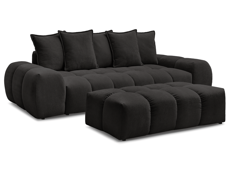  Bobochic canapé droit convertible coffre everest tissu texturé avec pouf noir EVEREST - Conforama A