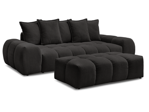 Canapé droit convertible BOBOCHIC EVEREST 3 places Tissu noir avec coffre de rangement