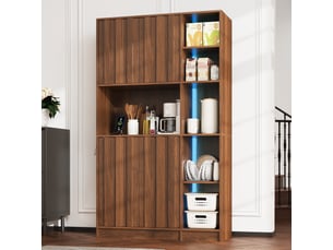 Buffet de cuisine avec led et prises, meuble de rangement en mdf 105x40x180 cm, coloris noyer