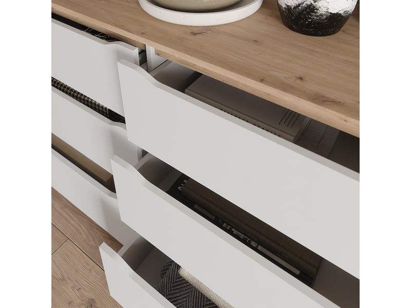  Vicco commode avec tiroirs, blancchêne artisan, 160x76.6cm  - Conforama D