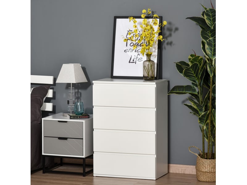  Commode à 4 tiroirs 55 x 33 x 80 cm – blanc – fermeture amortie et fixation murale anti-basculement  - Conforama B