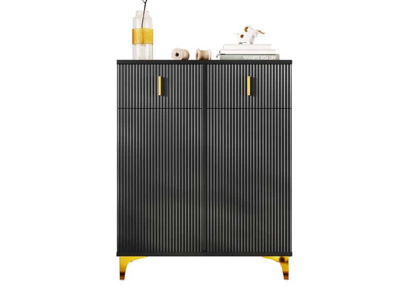  Buffet ulevr de rangement avec 2 tiroirs, 2 portes et étagères réglables, 83 x 35 x 101 cm, panneaux de particules noir  - Conforama A