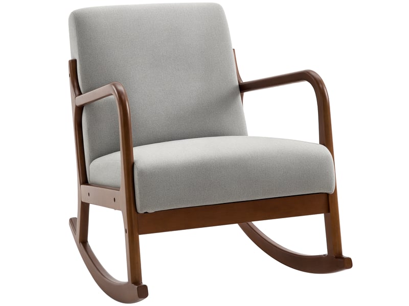  Fauteuil à bascule rembourré, style vintage, en bois et polyester gris, pour l'intérieur, bureau, salon, 64 x 86 x 80 cm  - Conforama A