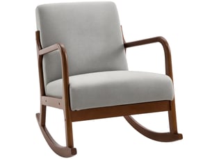 Fauteuil à bascule rembourré, style vintage, en bois et polyester gris, pour l'intérieur, bureau, salon, 64 x 86 x 80 cm