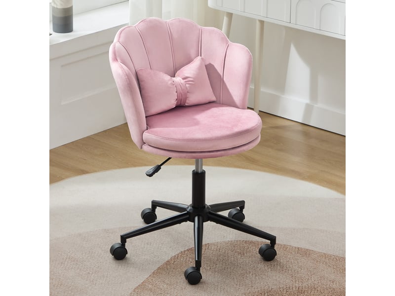  Fauteuil de bureau pivotant en velours, hauteur réglable 73-83 cm avec coussin - rose Fay Lum - Conforama D