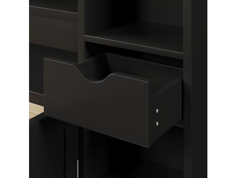  Lit 2 places 140x200 cm – noir – tête de lit bibliothèque, tiroirs, led et port usb – sans matelas  - Conforama E