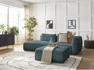 Canapé droit fixe BOBOCHIC LEOPOLD 4 places Tissu bleu
