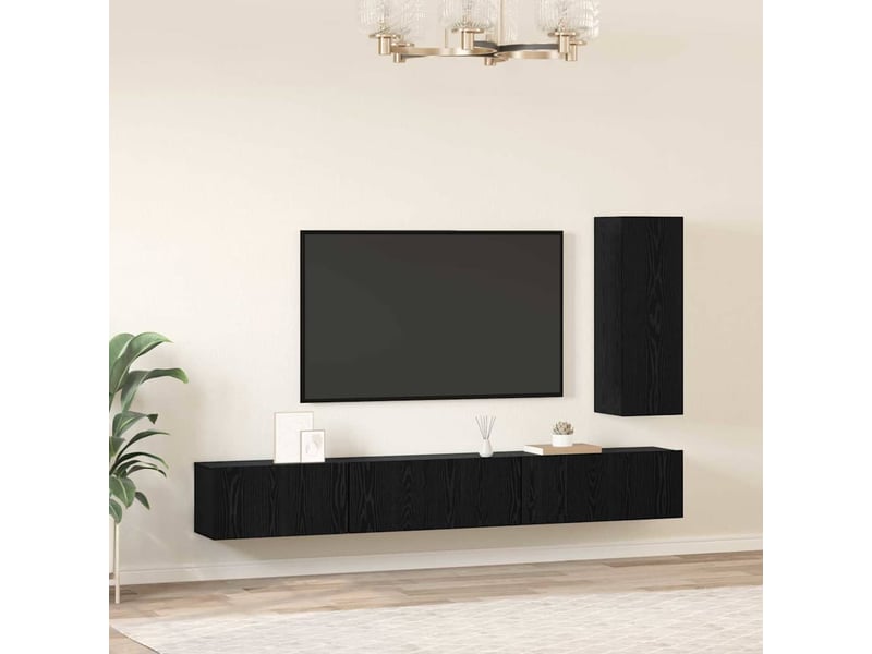  Ensemble meuble tv - banc tv - meuble de rangement 4 pcs chêne noir bois d'ingénierie  - Conforama D